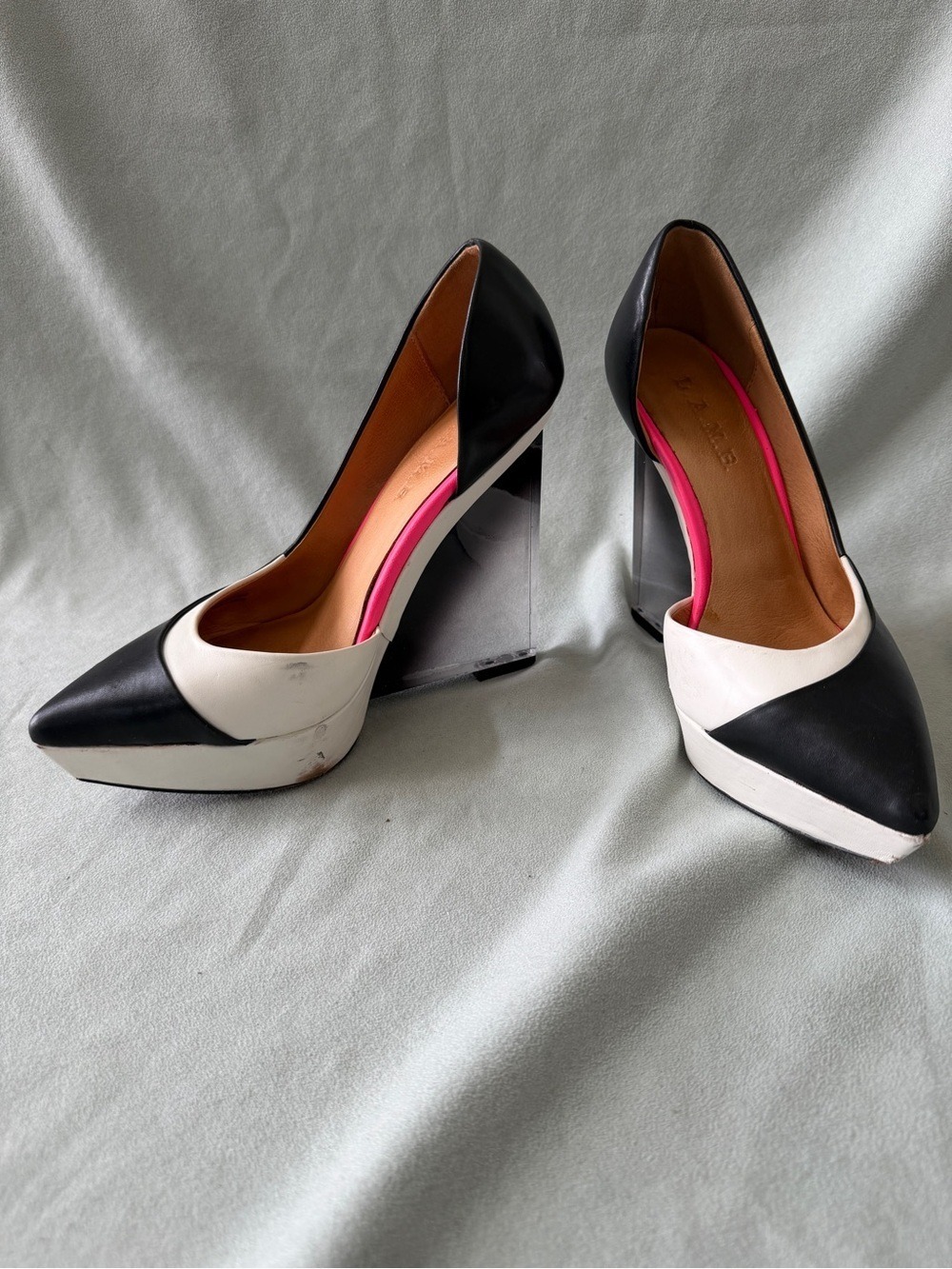 L.A.M.B. Connor Wedge Platform Pumps With Acrylic Heels Size 6.5 M